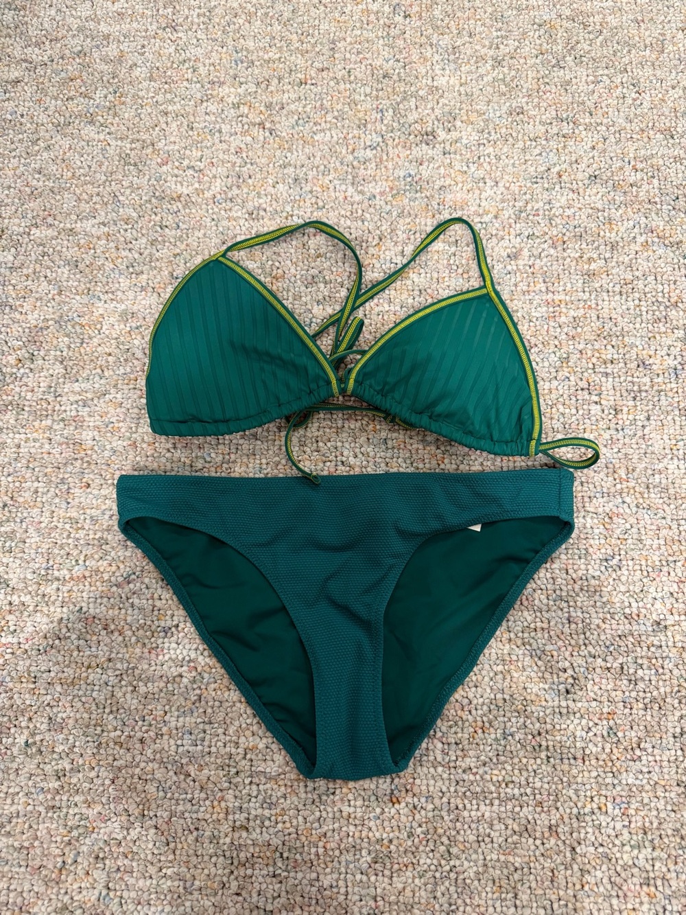 aerie Green Triangle Bikini with Yellow Contrast Trim